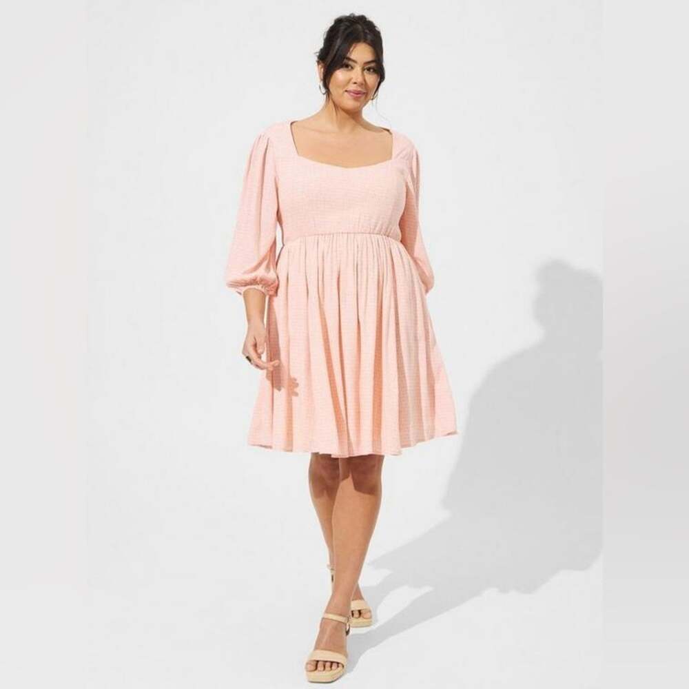 torrid Light Pink Square-Neck Puff Sleeve Mini Dress